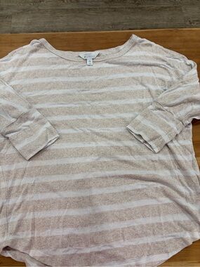 Market & Spruce Striped Boatneck Top in Cream and Tan